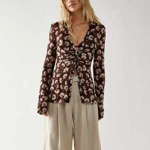 Free People NWTs Lucky Mesh Sheer Floral Chocolate Brown Women's Top size XS